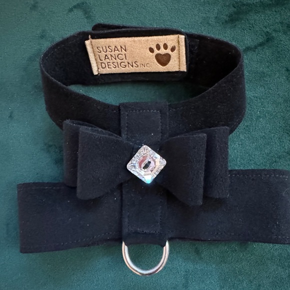 Susan Lanci Black Dog Collar with Diamond Bow XS